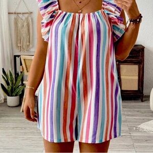 Colorful Striped Ruffle Romper